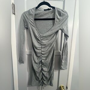 PrettyLittleThing Light Gray Jersey Ruched Long Sleeve dress
